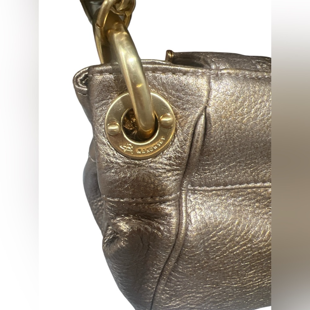Vintage B Makowsky Bronze Metallic Leather Kiss-Lock Satchel Pristine Condition - Picture 8 of 13